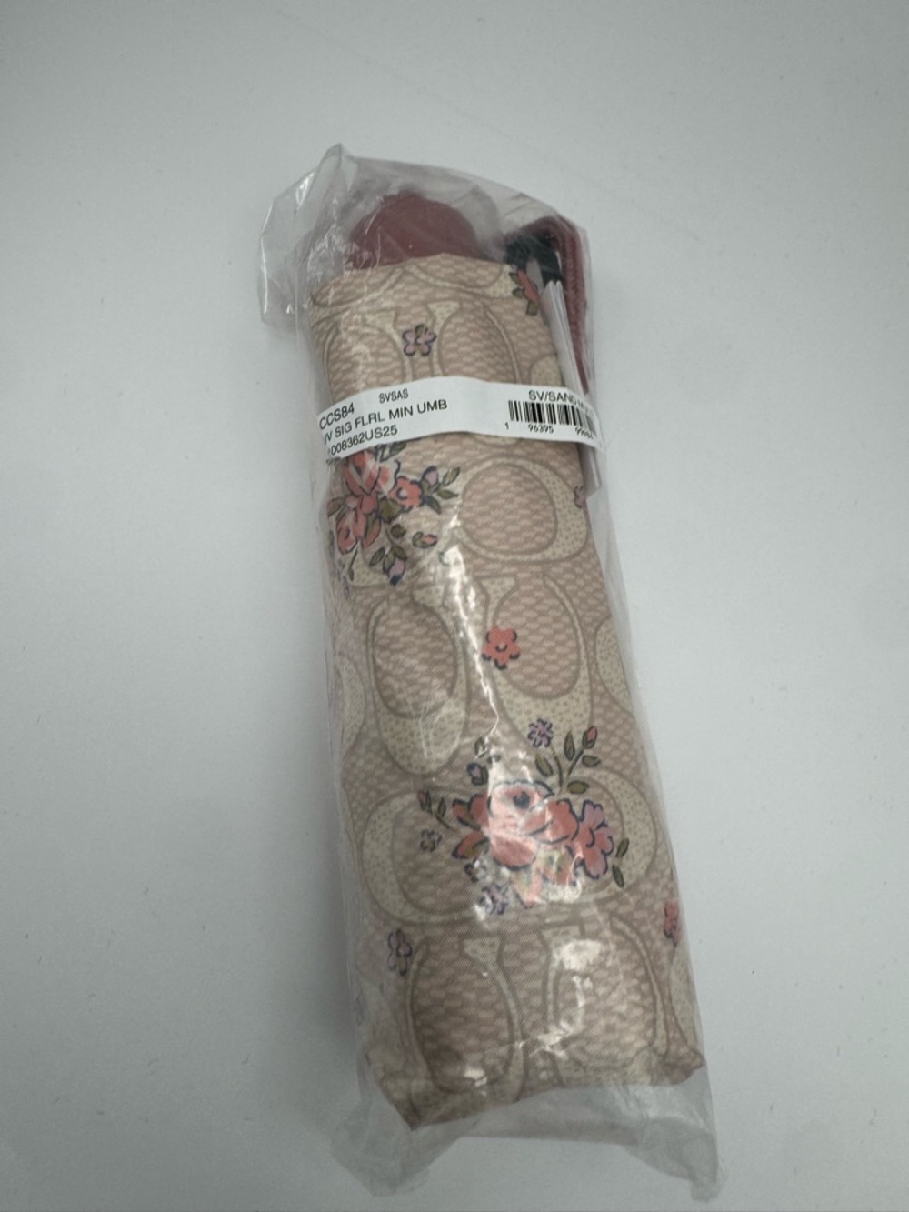 Coach Floral Beige and Dusty Rose Compact Umbrella - Picture 2 of 3